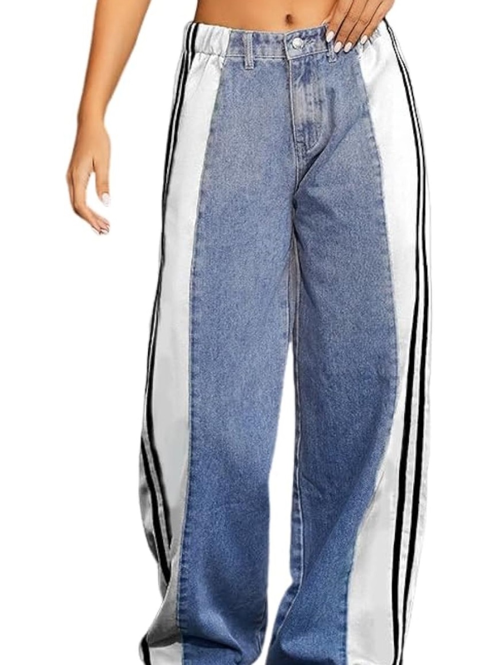 Wide Leg Two-Tone Blue and White Jeans